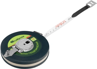 Рулетка геодезическая Сибртех 31260 дл.полотна 10м изм.шкала в см зацеп простой зеленый