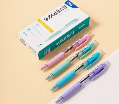 Ручка шариков. автоматическая Deli Every EQ41-BL прозрачный/ассорти d=0.7мм син. черн. кругл. резин. манжета