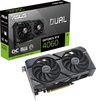 Видеокарта Asus PCI-E 4.0 DUAL-RTX4060-O8G NVIDIA GeForce RTX 4060 8Gb 128bit GDDR6 2505/17000 HDMIx1 DPx3 HDCP Ret