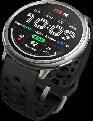 Смарт-часы Amazfit Active 2R A2437 43.9мм 1.32" AMOLED корп.серебристый рем.черный разм.брасл.:135-195мм