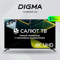 Телевизор LED Digma 65" DM-LED65UBB40 Салют ТВ Frameless Metal черный/черный 4K Ultra HD 60Hz DVB-T DVB-T2 DVB-C DVB-S DVB-S2 USB WiFi Smart TV