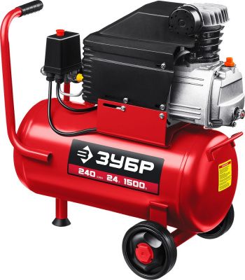 Компрессор поршневой Зубр КПМ-240-24 масляный 240л/мин 24л 1500Вт красный