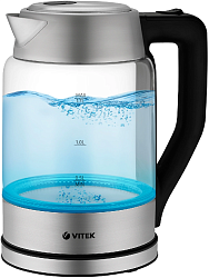 Чайник электрический Vitek VT-7043 1.7л. 2200Вт прозрачный/черный корпус: стекло
