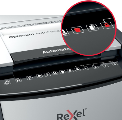 Шредер Rexel Optimum AutoFeed 50X черный с автоподачей (секр.P-4) фрагменты 50лист. 20лтр. скрепки скобы пл.карты
