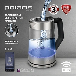 Чайник электрический Polaris PWK 1725CGLD 1.7л. 2200Вт серебристый/черный корпус: стекло/металл