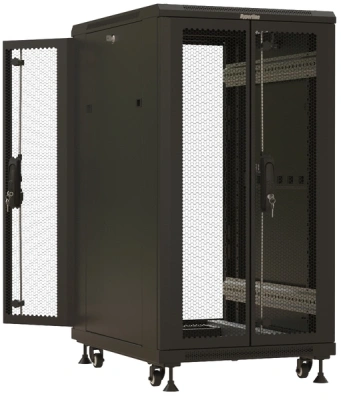 Шкаф коммутационный Hyperline (TTBR-1866-DD-RAL9004) напольный 18U 600x600мм пер.дв.перфор.2ств. задн.дв.перфор. 1000кг черный 510мм 53.8кг 988мм IP20 сталь