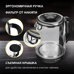 Чайник электрический Hyundai HYK-G5506 1.7л. 2200Вт черный/серебристый корпус: стекло
