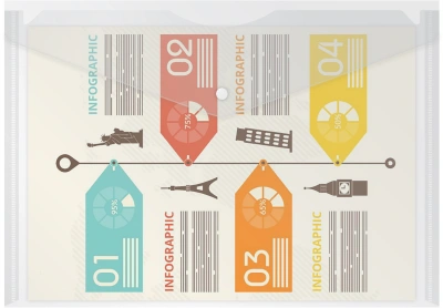 Конверт на кнопке Бюрократ -PK803A/1 A4 пластик 0.18мм ассорти