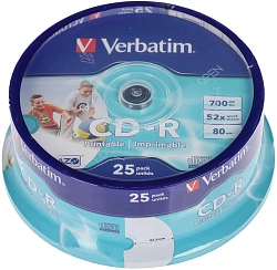 Диск CD-R Verbatim 700Mb 52x Cake Box (25шт) Printable (43439)