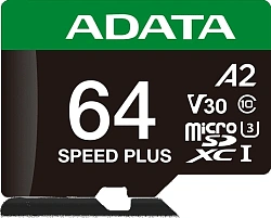 Флеш карта microSDXC 64GB A-Data UD64GUI3V30A2SP-RA1 Speed Plus + adapter