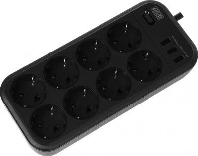 Сетевой фильтр Powercom SP-08 USB03AB 3,0М 3м (8 розеток) черный (коробка)