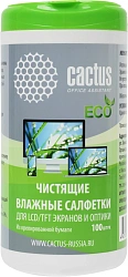 Салфетки Cactus CS-1001PE для экранов и оптики туба 100шт влажных