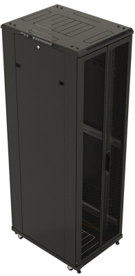 Шкаф серверный Hyperline TTBR-4281-DD-RAL9004 напольный 42U 800x1000мм пер.дв.перфор.2ств. задн.дв.перфор.2-хст. 2 бок.пан. 800кг черный 910мм 133кг 2055мм 20 сталь