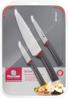 Набор ножей кухон. Rondell Strike RD-1491 компл.:4предм. разд.дос. серый/красный блистер