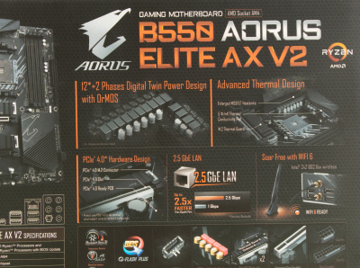 Материнская плата Gigabyte B550 AORUS ELITE AX V2 Soc-AM4 AMD B550 4xDDR4 ATX AC`97 8ch(7.1) 2.5Gg RAID+HDMI+DP