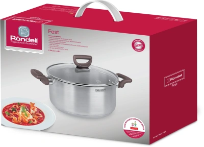 Кастрюля Rondell Fest RDS-1323 4.8л. d=24см (с крышкой) стальной