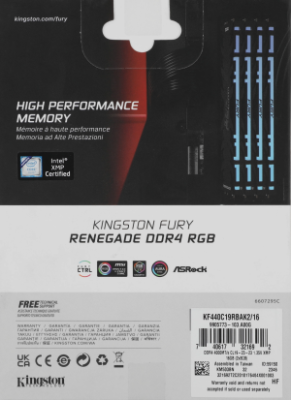 Память DDR4 2x8GB 4000MHz Kingston KF440C19RBAK2/16 Fury Renegade RGB RTL Gaming PC4-32000 CL19 DIMM 288-pin 1.35В kit single rank с радиатором Ret