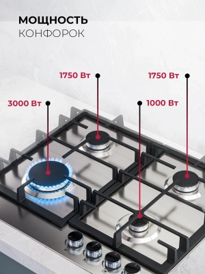Газовая варочная поверхность Lex GVS 642-1 IX нержавеющая сталь