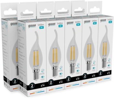 Лампа филам. Gauss Filament 8Вт цок.:E14 свеча 220B св.свеч.бел.нейт. (упак.:10шт) (42128)
