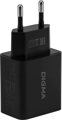 Сетевое зар./устр. Digma DGW2D 20W 3A+1A (PD+QC) USB-C/USB-A универсальное черный (DGW2D0F110BK)