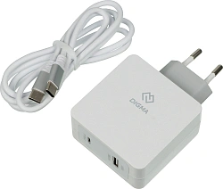 Сетевое зар./устр. Digma DGPD-45W-WG 45W 3A+2.4A (PD) USB-C/USB-A универсальное белый