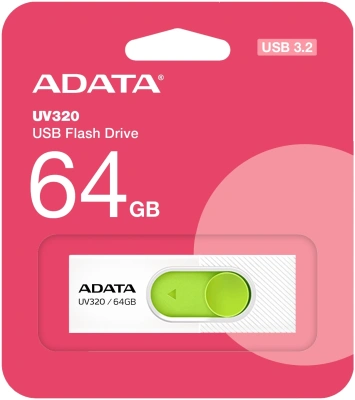 Флеш Диск A-Data 64GB UV320 AUV320-64G-RWHGN USB3.2 белый/зеленый