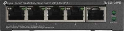 Коммутатор TP-Link TL-SG105PE (L2) 5x1Гбит/с 4PoE+ 65W управляемый