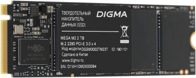 Накопитель SSD Digma PCIe 3.0 x4 2TB DGSM3002TM23T Mega M2 M.2 2280
