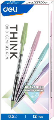 Набор ручек шариков. Deli Think EQ8-C ассорти/прозрачный d=0.5мм син. черн. (12шт)
