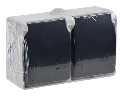 Розетка силов. IEK Форс ERS22-K03-16-54-DC 2розет. двойн. откр. зазем. штор. крыш. IP54 серый/черный (упак.:1шт)