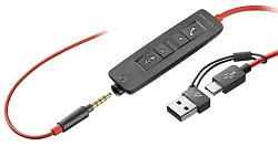 Наушники с микрофоном Poly Blackwire 3200 3225 черный/красный 2.27м накладные USB оголовье (8X229A6)