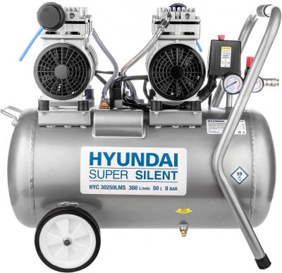 Компрессор поршневой Hyundai HYC 30250LMS безмасляный 300л/мин 50л 2000Вт серебристый/черный