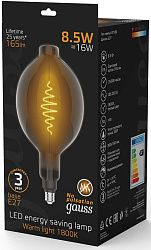 Лампа филам. Gauss Filament Vintage 8.5Вт цок.:E27 шар 220B св.свеч.бел.теп. (упак.:1шт) (152802005)