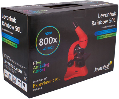 Микроскоп Levenhuk Rainbow 50L монокуляр 40-800x на 3 объектива лунный камень