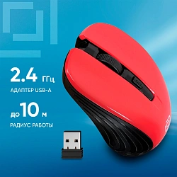 Мышь Оклик 545MW черный/красный оптическая 1600dpi беспров. USB для ноутбука 4but (368631)