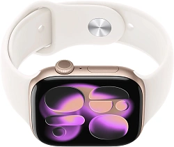 Смарт-часы Apple Watch Series 11 A3333 46мм OLED корп.розовое золото Sport Band рем.белый разм.брасл.:160-210мм (MEV74LW/A)