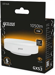 Лампа светодиодная Gauss 108008111 11Вт цок.:GX53 таблетка 220B св.свеч.бел.теп. (упак.:10шт)