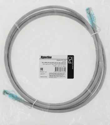 Патч-корд Hyperline PC-LPM-UTP-RJ45-RJ45-C6-2M-LSZH-GY PC-LPM-UTP-RJ45-RJ45-C6-2M UTP RJ-45 вил.-вилка RJ-45 кат.6 2м серый LSZH (уп.:1шт) 24AWG