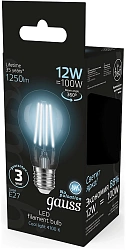 Лампа светодиодная Gauss Filament 102902212 12Вт цок.:E27 груша 185B св.свеч.бел.нейт. грушевидная (упак.:10шт)