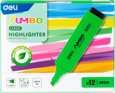 Текстовыделитель Deli EU366-GN Jumbo скошенный пиш. наконечник 1-5мм зеленый