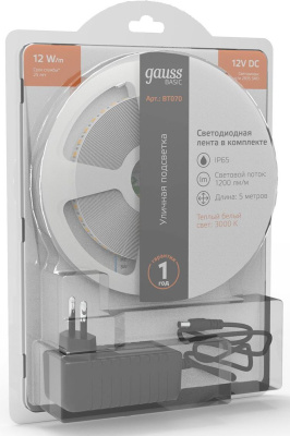 Лента светодиод. Gauss Basic 5м (BT070)