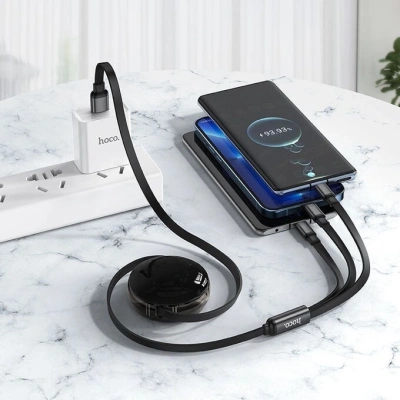 Кабель Hoco X78 Easy pull storage 3-in-1 91290 USB (m)-Lightning (m)/USB Type-C (m)/micro USB (m) 1м черный