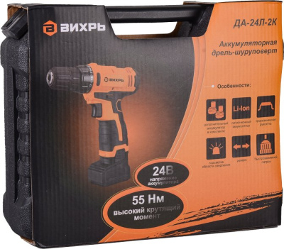 Дрель-шуруповерт Вихрь ДА-24Л-2к аккум. патрон:быстрозажимной (кейс в комплекте) (72/14/18)