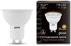 Лампа светодиодная Gauss MR16 7Вт цок.:GU10 спот 220B св.свеч.бел.теп. MR16 (упак.:1шт) (101506107)