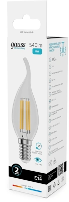 Лампа филам. Gauss Filament 8Вт цок.:E14 свеча 220B св.свеч.бел.нейт. (упак.:10шт) (42128)