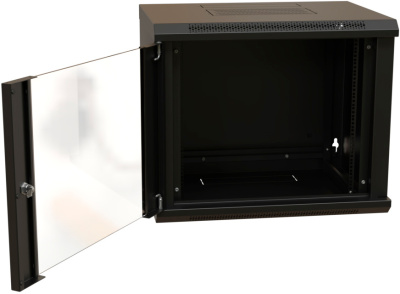Шкаф коммутационный WRline (WR-TW-1566-GP-RAL9004) настенный 15U 600x600мм пер.дв.стекл 2 бок.пан. направл.под винты 60кг черный 520мм 775мм IP20 сталь