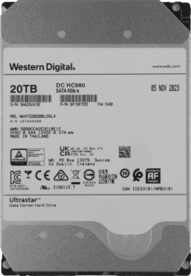 Жесткий диск WD SATA-III 20TB 0F38785 WUH722020BLE6L4 Server Ultrastar DC HC560 512E (7200rpm) 512Mb 3.5"