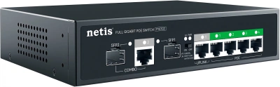 Коммутатор Netis P107GS (L2) 6x1Гбит/с 1xКомбо(1000BASE-T/SFP) 2SFP 4PoE 65W неуправляемый