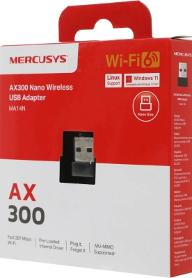 Сетевой адаптер Wi-Fi Mercusys MA14N АХ300 USB 2.0 (ант.внутр.)