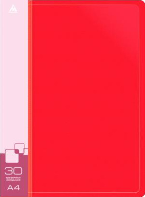 Папка с 30 прозр.вклад. Бюрократ -BPV30RED A4 пластик 0.65мм торц.карм с бум. встав красный